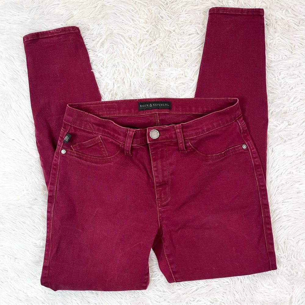 ROCK & REPUBLIC Women’s Red Kashmiere Mid-Rise Skinny Jeans 10 M